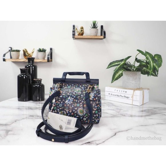 NEW Tory Burch Block Navy Soleil Floral Leather Mini Satchel Crossbody Bag - Picture 3 of 14